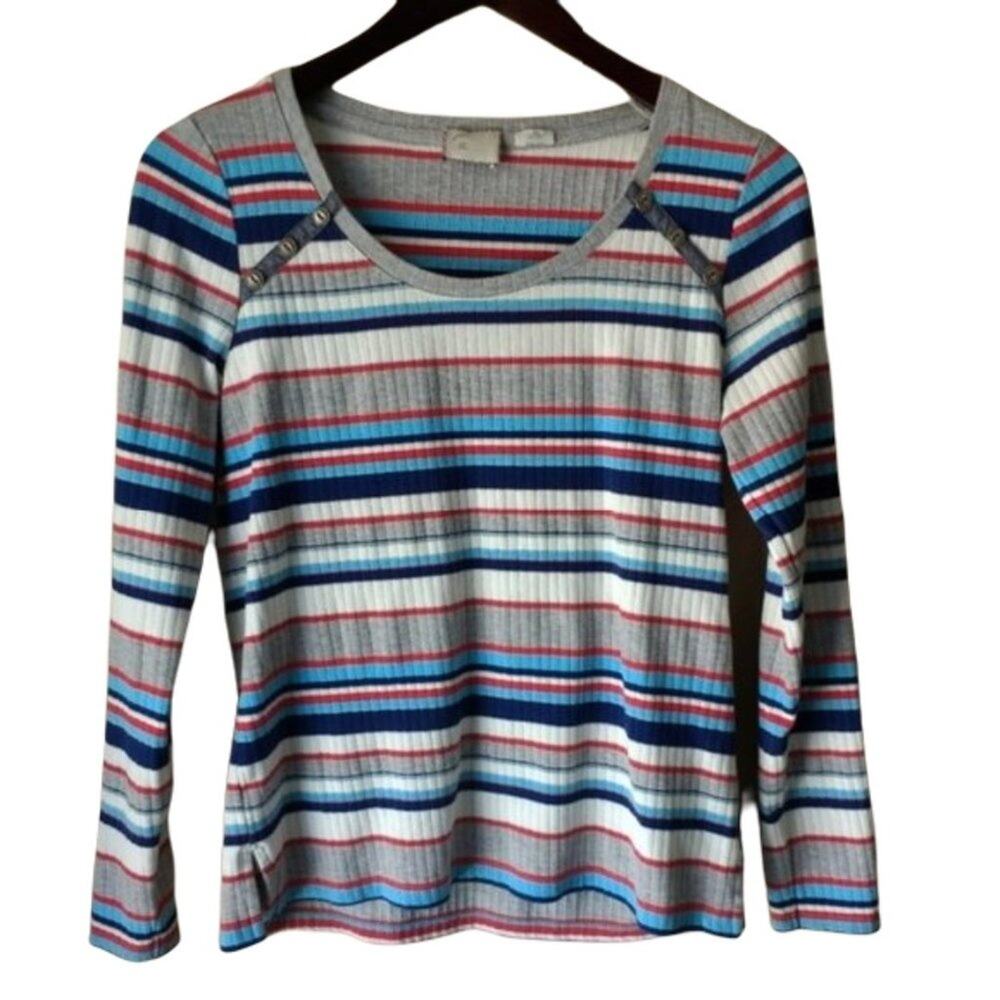 Anthro Postmark Postage Stamp Striped Knit Top